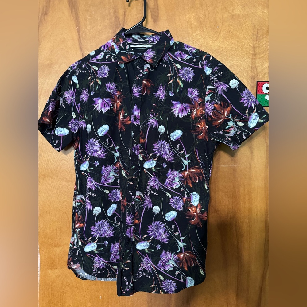 Denim & Flower men’s floral pattern short sleeve button down shirt